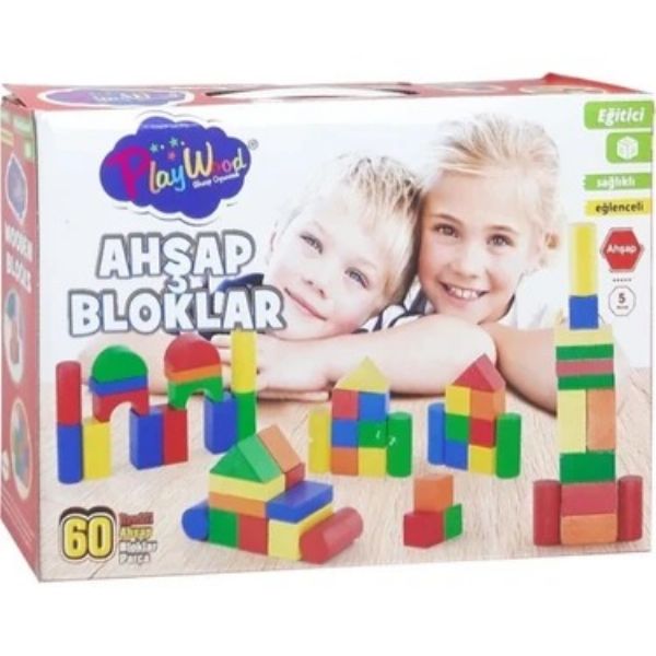 Ahşap Bloklar 60 Parça Renkli